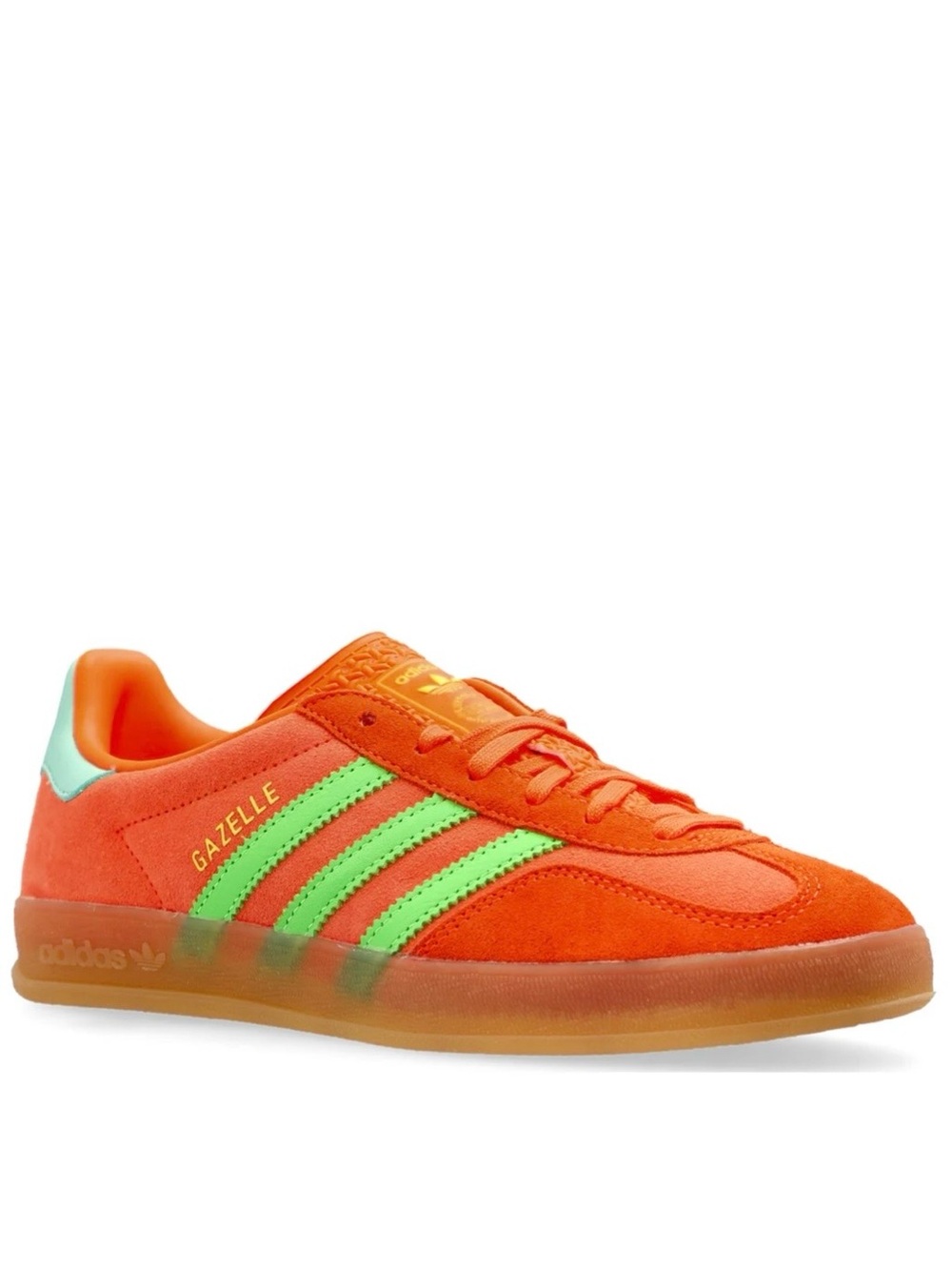 NWOT Adidas Gazelle Indoor Solar Orange Solar Green sneaker, size 8.5.